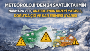 Meteoroloji’nin 24 Şubat 06.00–25 Şubat 06.00 değerlendirmesine göre; Marmara, Kuzey