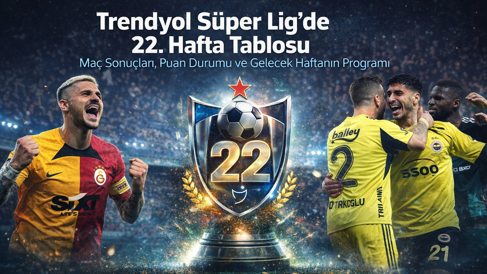 22. haftada Galatasaray sahasında Eyüpspor’u 5-1’le geçerek liderliğini korudu. Fenerbahçe,