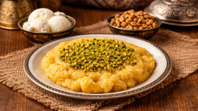 Konya mutfağının sevilen tatlılarından höşmerim, kaymak, tereyağı, un, süt ve