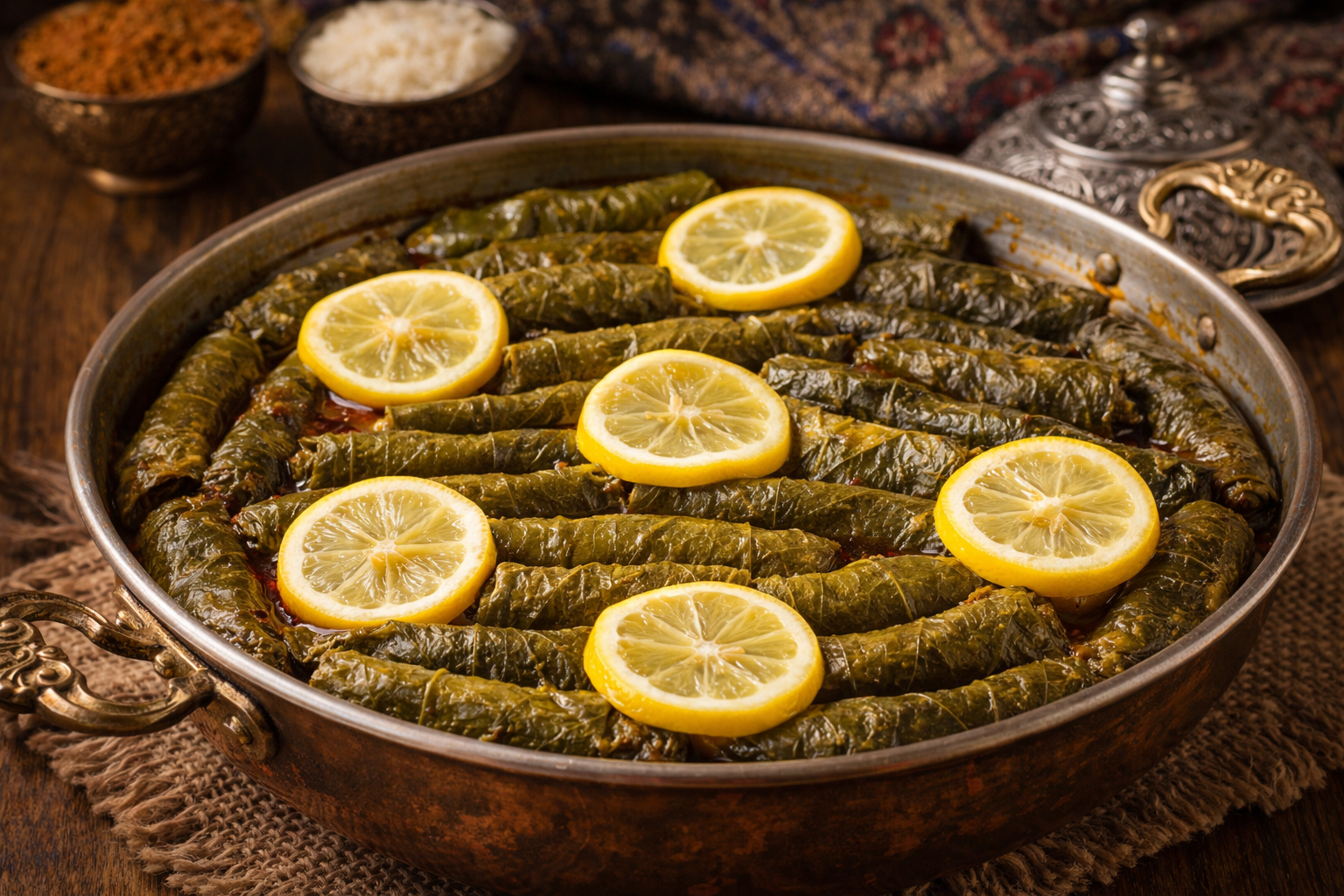 Konya mutfağının sevilen yemeklerinden yaprak sarma, kıyma, pirinç, ince bulgur