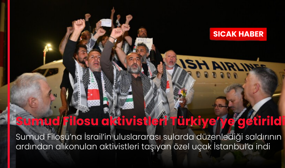 İsrail’in uluslararası sularda saldırdığı Küresel Sumud Filosu’nda alıkonulan aktivistleri taşıyan