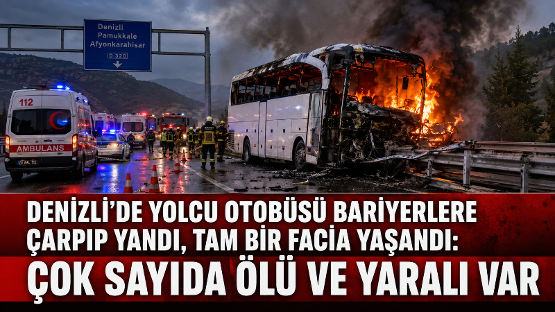 Denizli’nin Sarayköy ilçesinde İzmir-Antalya seferini yapan yolcu otobüsü, Aydın-Denizli Otoyolu’nda