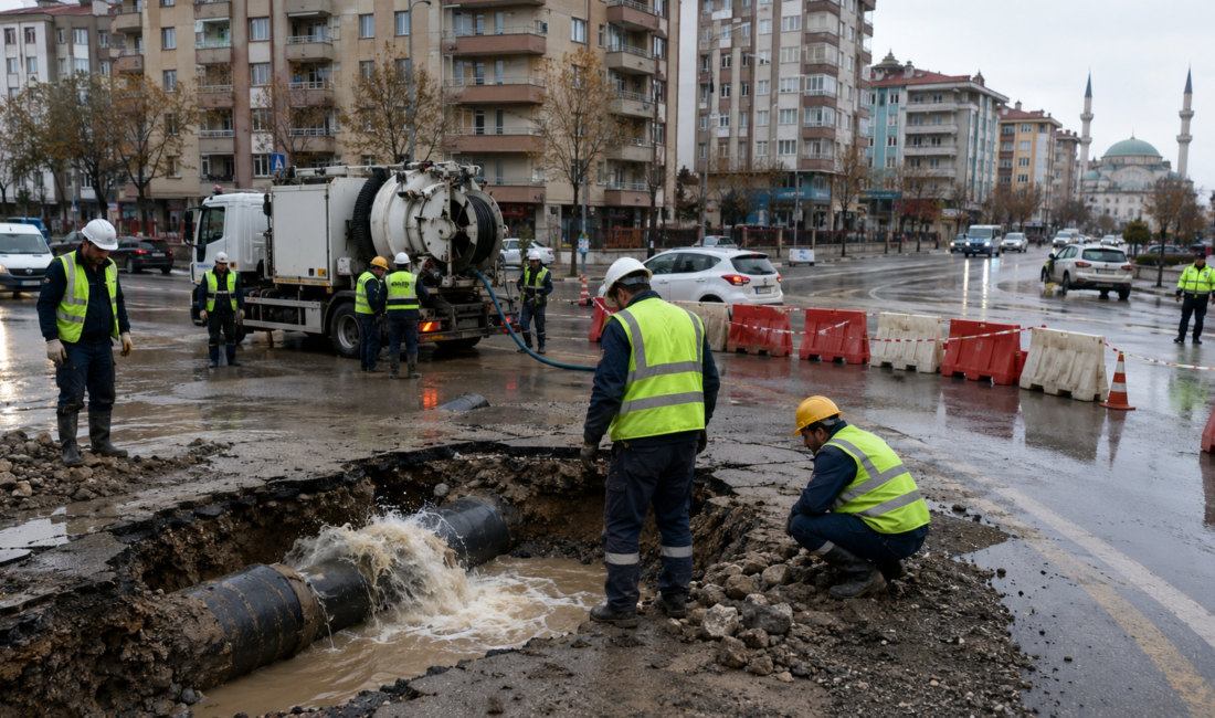 Konya’nın Karatay ilçesinde ana isale hattında meydana gelen ani arıza