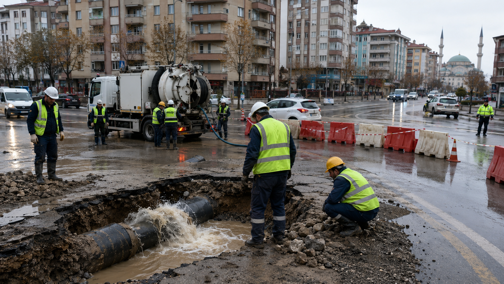 Konya’nın Karatay ilçesinde ana isale hattında meydana gelen ani arıza