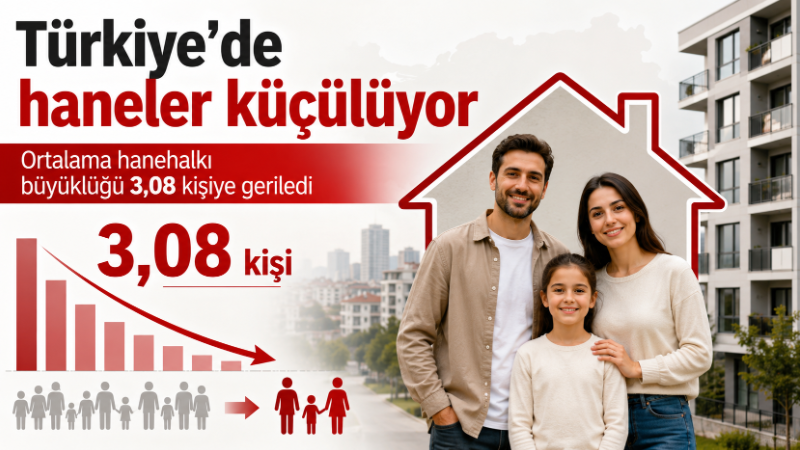 TÜİK’in “İstatistiklerle Aile, 2025” bültenine göre Türkiye’de ortalama hanehalkı büyüklüğü