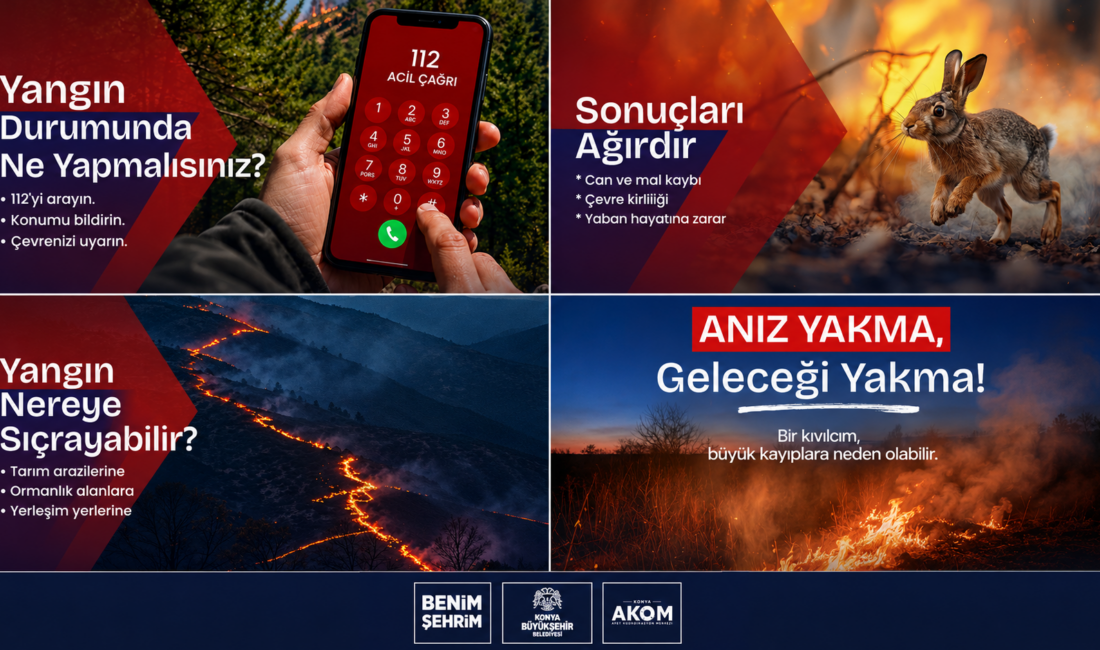 Konya AKOM, anız yangınlarının toprağın verimini düşürdüğünü, doğal yaşamı tehdit