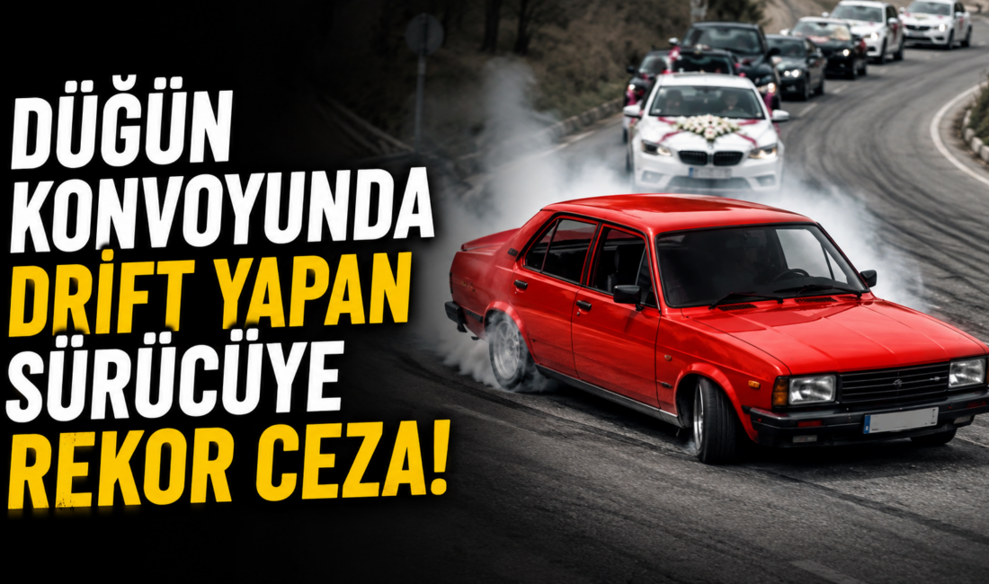 Düğün konvoyunun önünü keserek drift yaptığı ve yolu trafiğe kapattığı