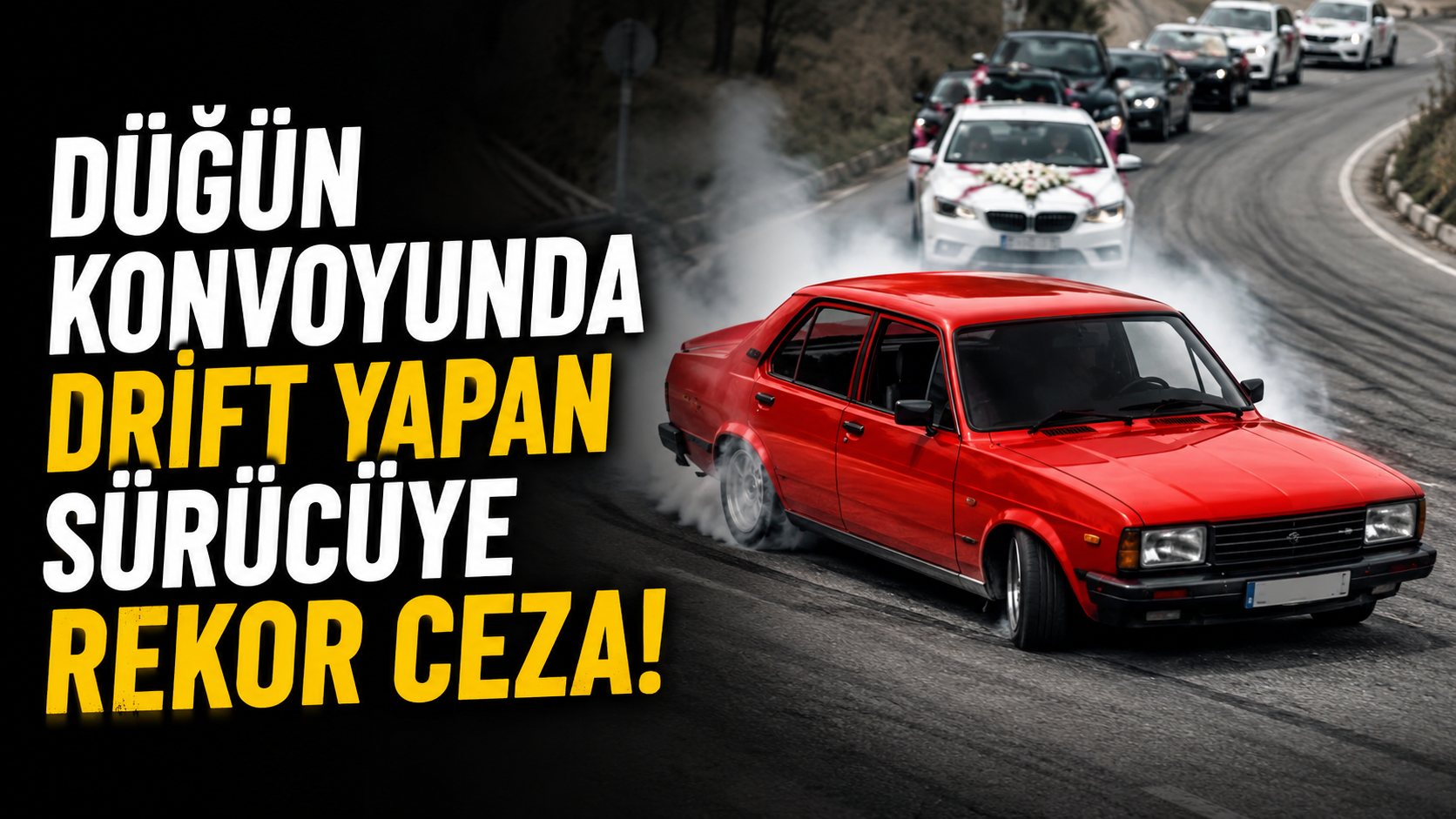 Düğün konvoyunun önünü keserek drift yaptığı ve yolu trafiğe kapattığı