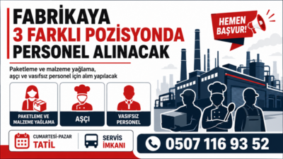 Bir fabrika, paketleme ve malzeme yağlama, aşçı ile vasıfsız personel
