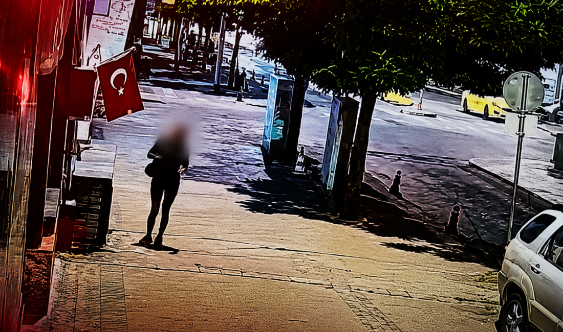 Muğla’nın Menteşe ilçesinde bir mağazanın önünde asılı Türk bayrağını ateşe