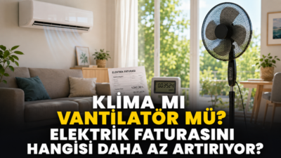 Yaz sıcaklarında serinlemek için kullanılan klima ve vantilatör arasında elektrik