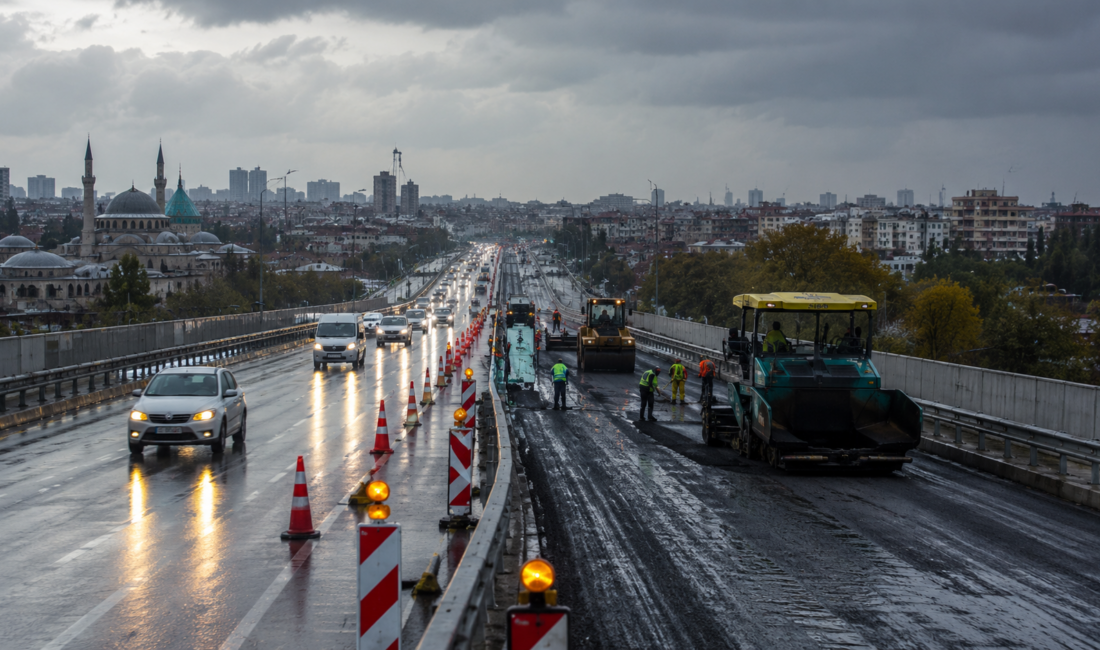 Konya’da Yazır Tramvay Durağı bölgesinde yapılacak yaya üst geçit çalışması