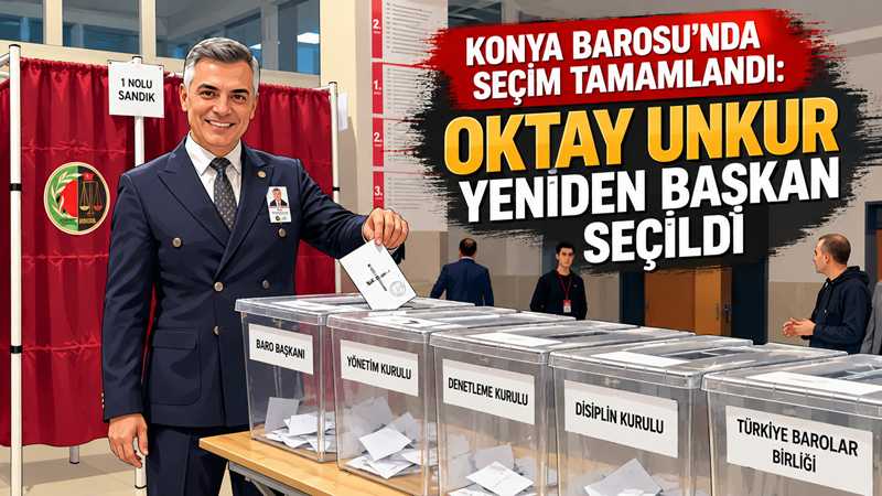 Konya Barosu'nda gerçekleştirilen başkanlık seçiminde mevcut Başkan Oktay Unkur, 1.413