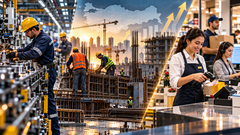 Türkiye’de sanayi, inşaat, ticaret ve hizmet sektörlerinde ücretli çalışan sayısı