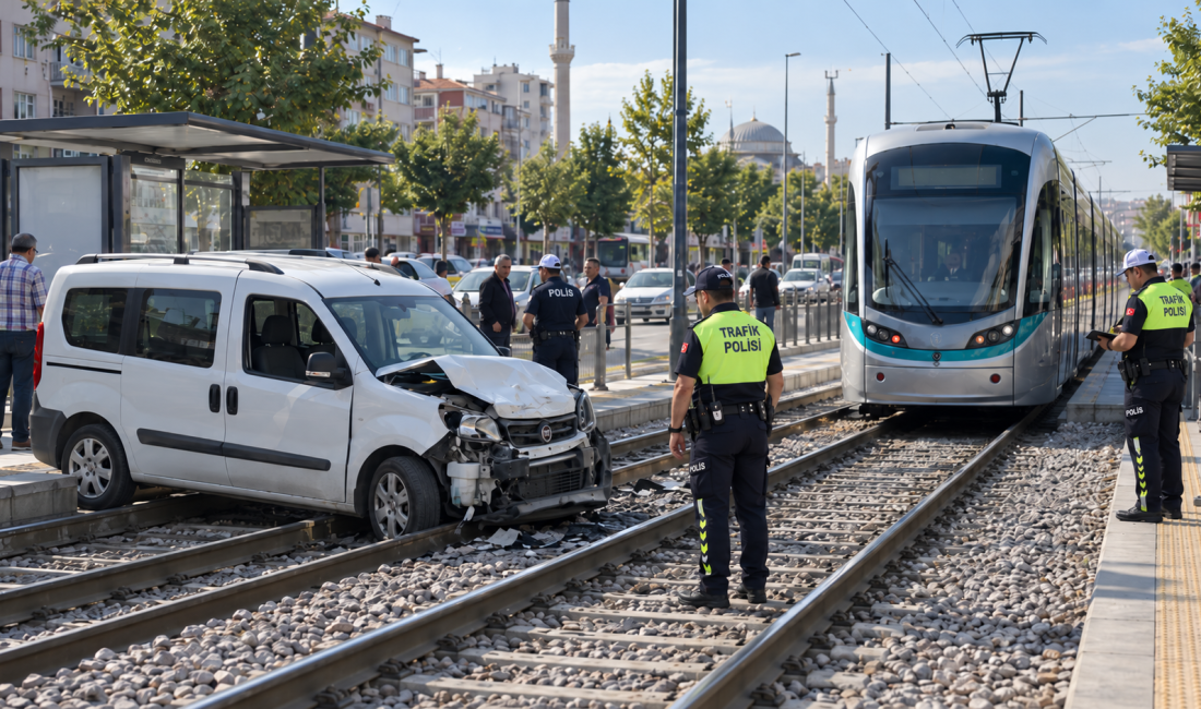 Konya’da Kampüs istikameti Nalçacı Kavşağı’nda meydana gelen trafik kazası tramvay