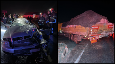 Nevşehir-Gülşehir kara yolunda patates yüklü tıra arkadan çarpan otomobilde bulunan