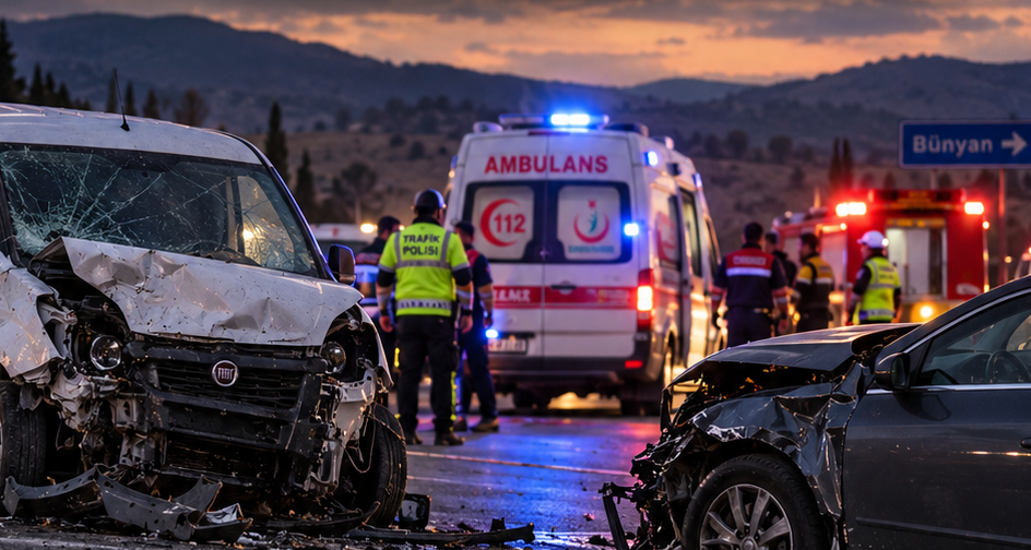 Kayseri’nin Bünyan ilçesinde hafif ticari araç ile otomobilin çarpışması sonucu